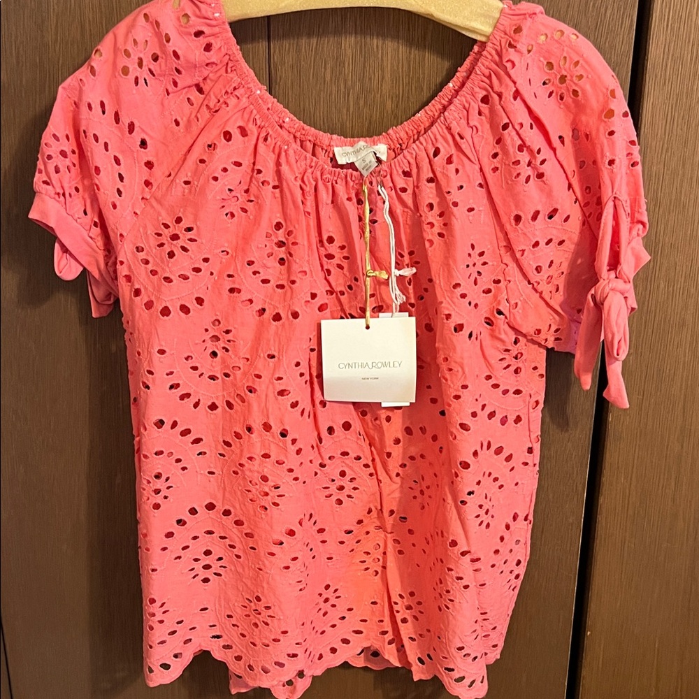 Cynthia Rowley Coral Eyelet Blouse